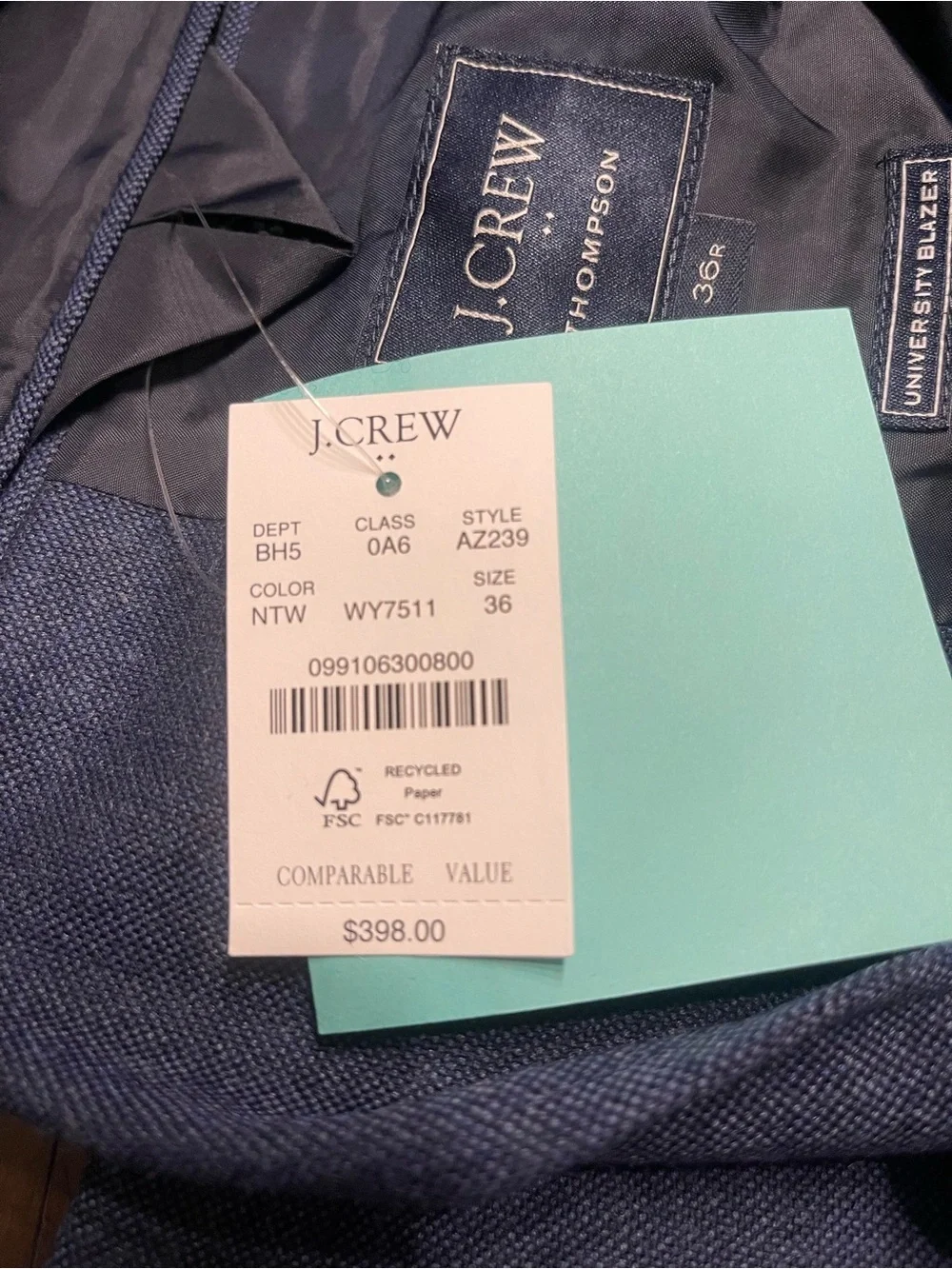 J. Crew Navy Thompson Two-Button University Blazer NWT AZ239 $398 36R